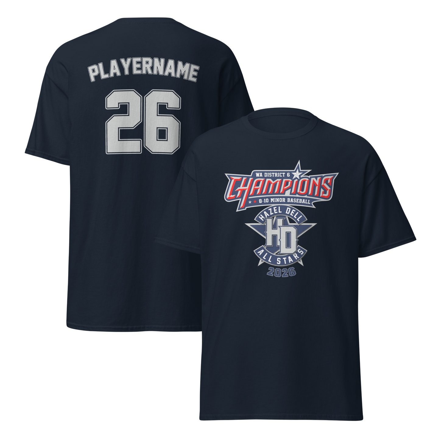 2026 Hazel Dell LL 8-10 Minor Baseball District 6 Champions Cotton Tee