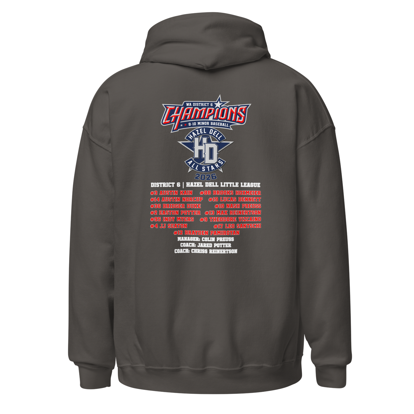 2026 Hazel Dell LL 8-10 Minor Baseball District 6 Champions Core Hoodie