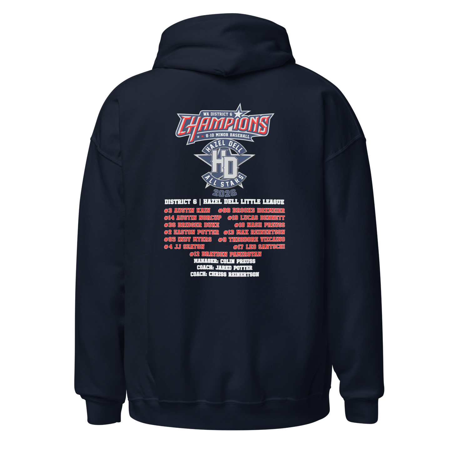 2026 Hazel Dell LL 8-10 Minor Baseball District 6 Champions Core Hoodie