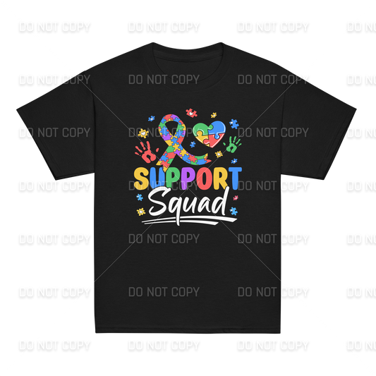 Autism Awareness - Autism Support Squad T-Shirt - White Text - Youth & Adult Sizes
