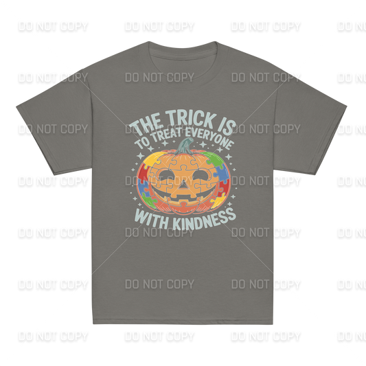Autism Awareness - The Trick is to Treat Everyone with Kindness T-Shirt - Youth & Adult Sizes