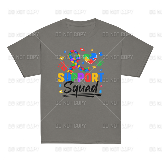 Autism Awareness - Autism Support Squad T-Shirt - Black Text - Youth & Adult Sizes