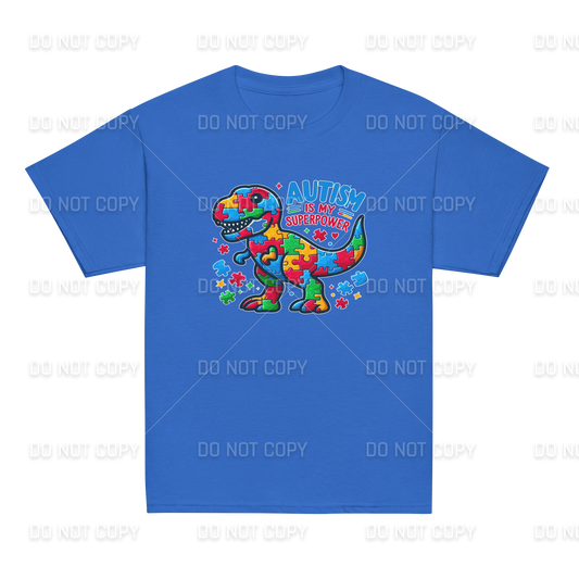 Autism Awareness - Autism is my Superpower T-Rex T-Shirt - Youth & Adult Sizes
