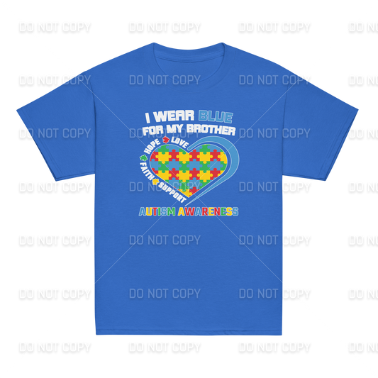 Autism Awareness - I wear Blue for my Brother T-Shirt - Youth & Adult Sizes